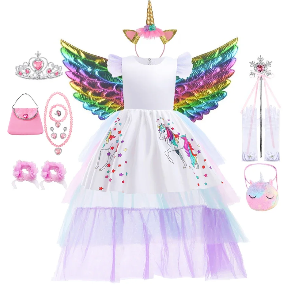 Jednorožce šaty pre dievčatá oblečenie pastelové kvetina dievčatko narodeninové oslavy šaty Tylle Kids Halloween princezná Cosplay kostýmy