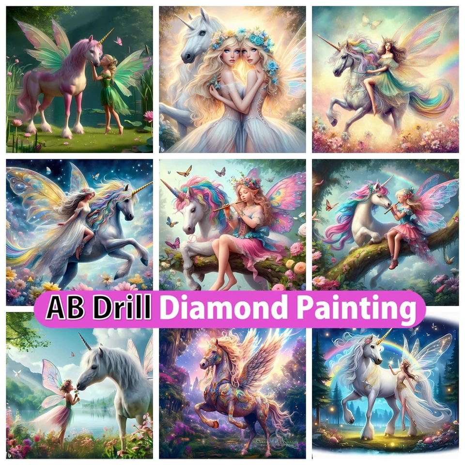 Jednorožec a elf víla 5d DIY AB Diamond Painting výšivka Fantasy krajina krížový steh mozaik