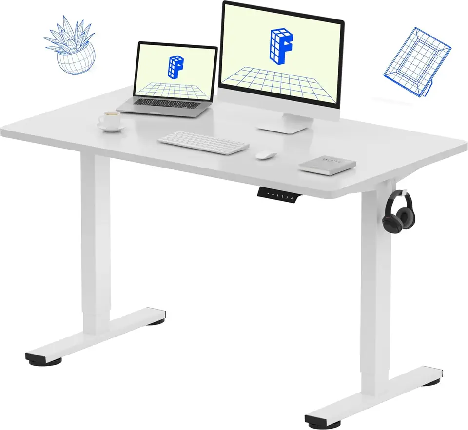 Jednostranný stolný stôl, 48 x 24 palcov, ktorá je nastaviteľná pevná výška stola, elektrický stôl Stand Up (biely rám + biela plocha)