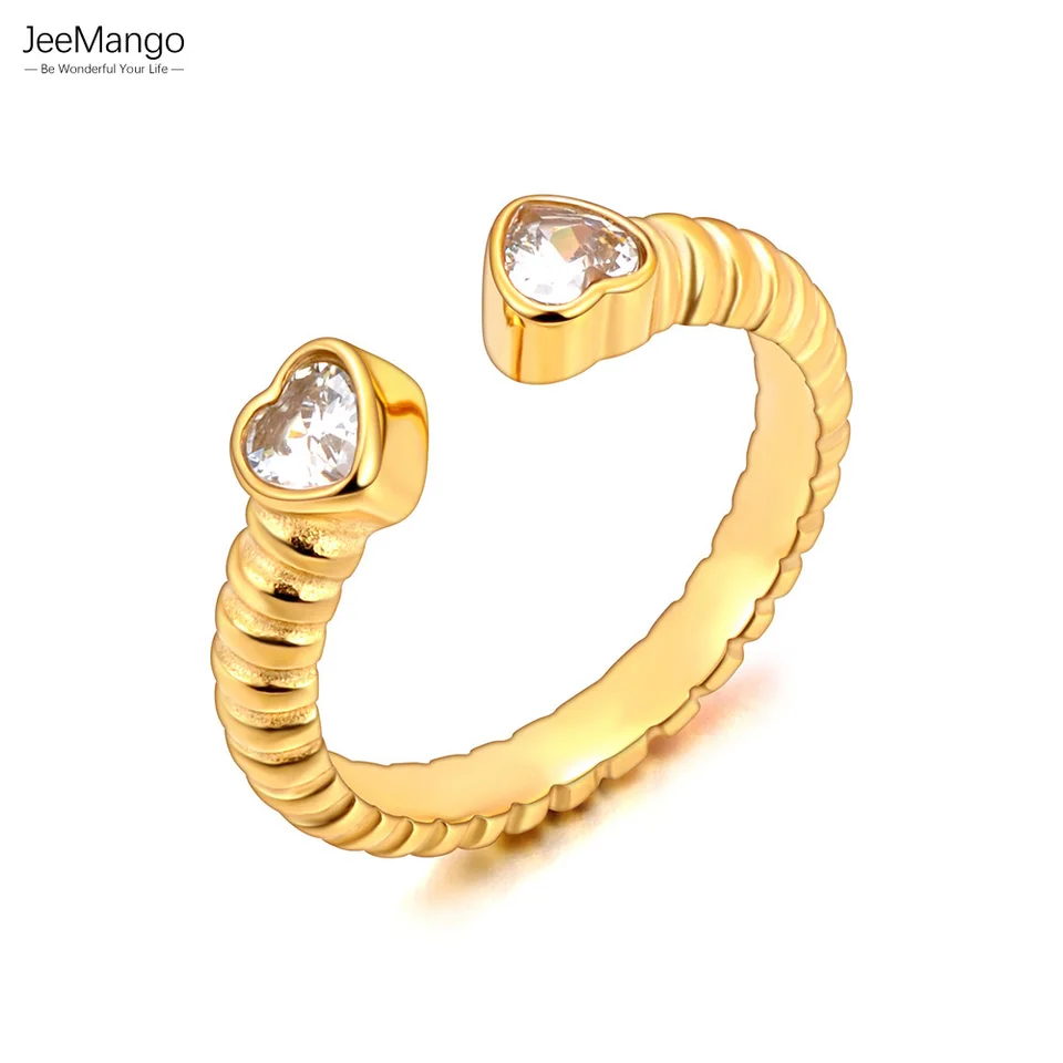 Jeemango Trendy z nehrdzavejúcej ocele Cubic Zirconia Heart Open Rings for Women 18K PVD Pvd Pvd nastaviteľné ručne vyrábané šperky nové JR24076