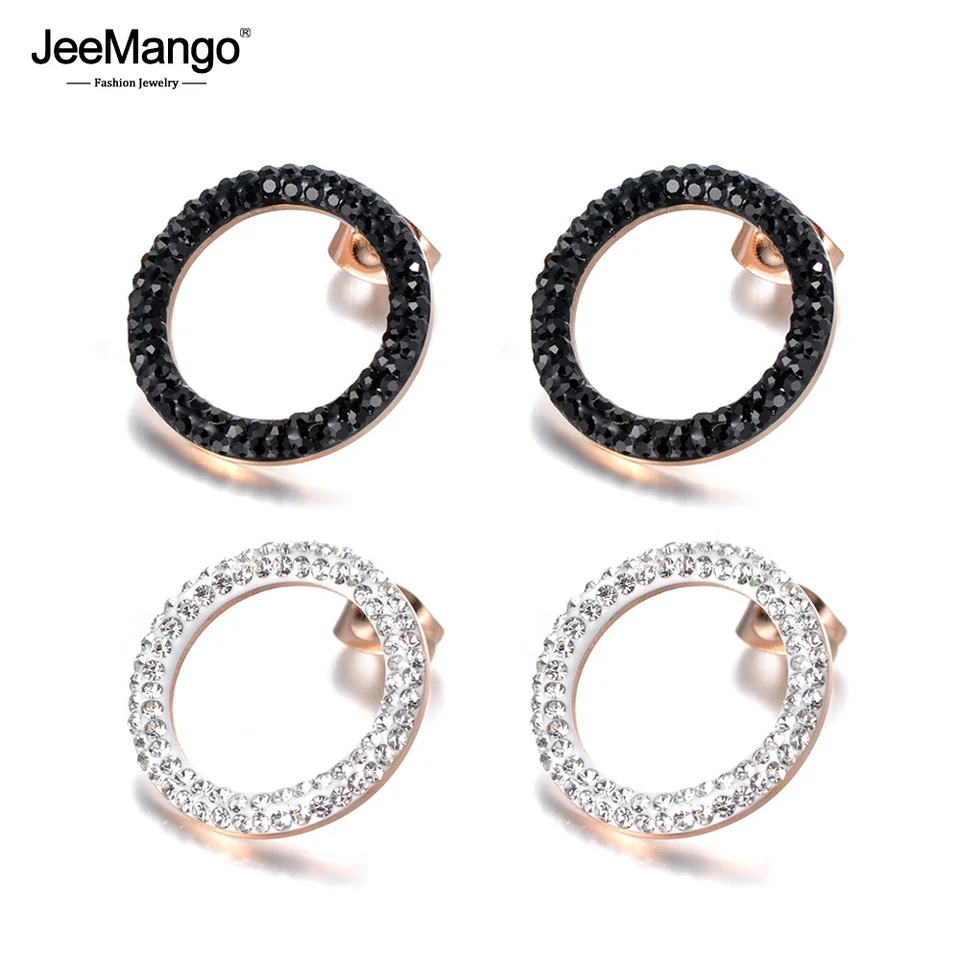 Jeemango z nehrdzavejúcej ocele šperky biele/čierne hlinené náušnice Cystal Rose Gold Color Tvar Vianočný darček prívesky JE18455