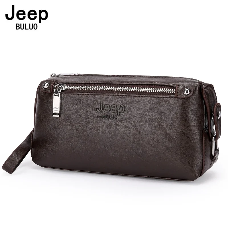 Jeep Buluo Fashion Big Brand Man's Kabelky Vysoko kvalitné kožené spojkové tašky peňaženka peňaženka Veľká kapacita Business nová horúca hnedá