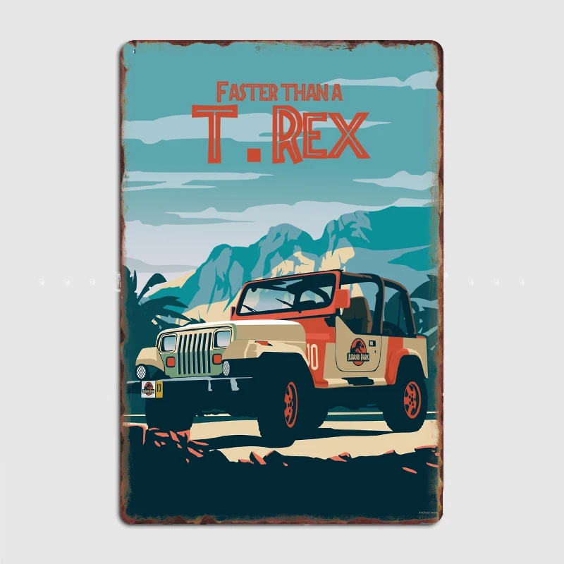 Jeep Willy rýchlejšie ako plagát T.REX kovové plakety