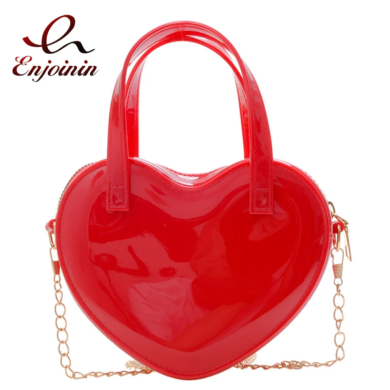 Jelly PVC v tvare srdca v tvare reťazca pre ženy roztomilé malé kabelky a kabelky Dievčatá Crossbody Bag Ženská večierok Clutch Bag