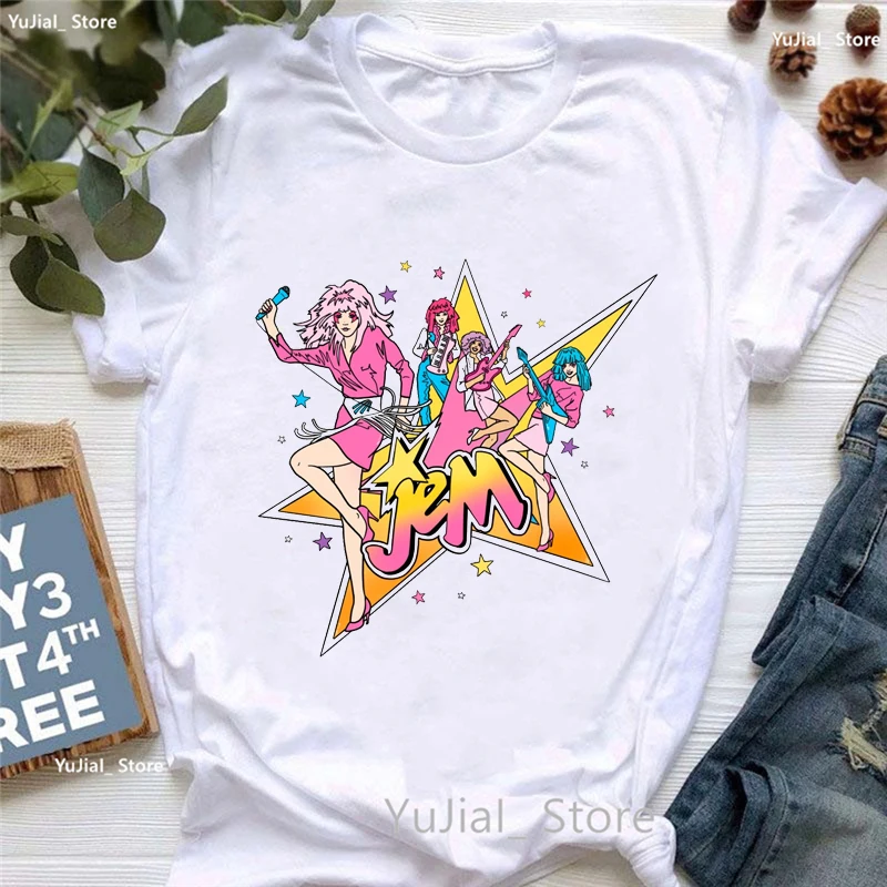Jem a Hologramy Star Graphic Tlačte tričko Dámske oblečenie hip hop hudba milenka tričko Dievčatá letné módne topy Tee