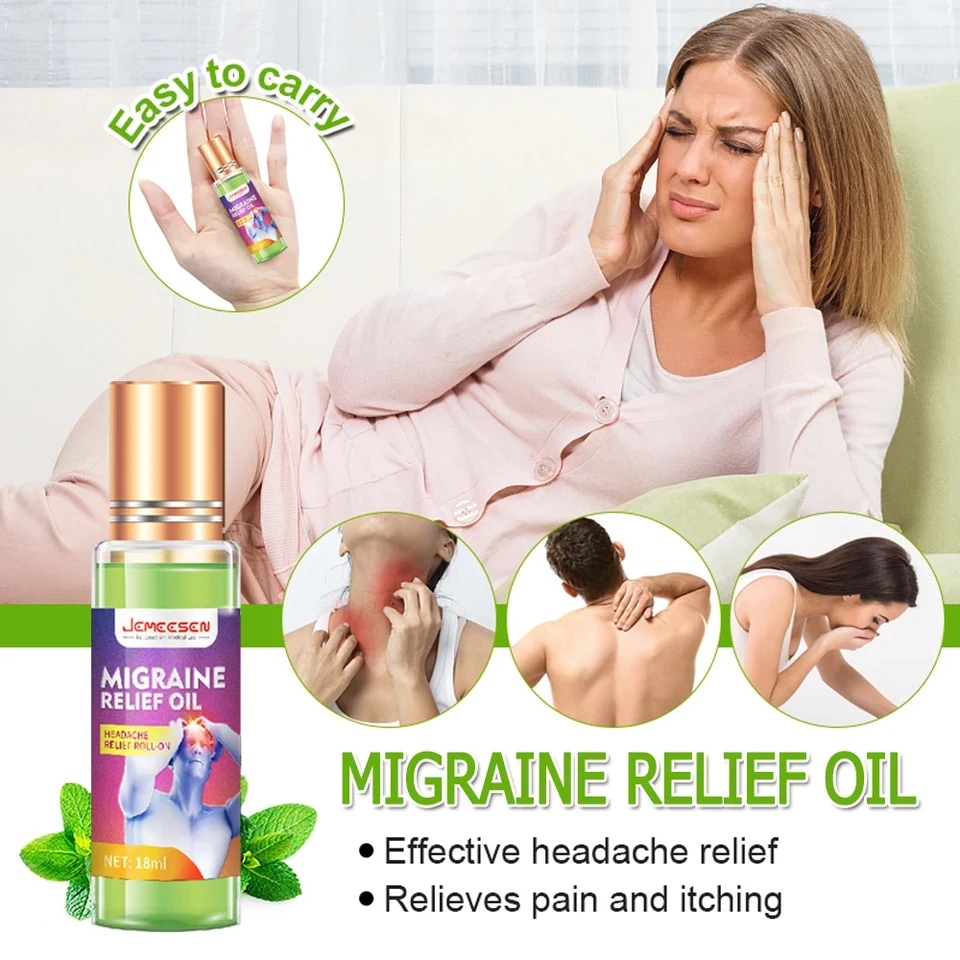 Jemeesen migréna reliéf olej Oil Cold Head Chladí hlava Obnoviť závraty Bylinný olej Roll-on Essential Sinus, napätie migréna reliéf