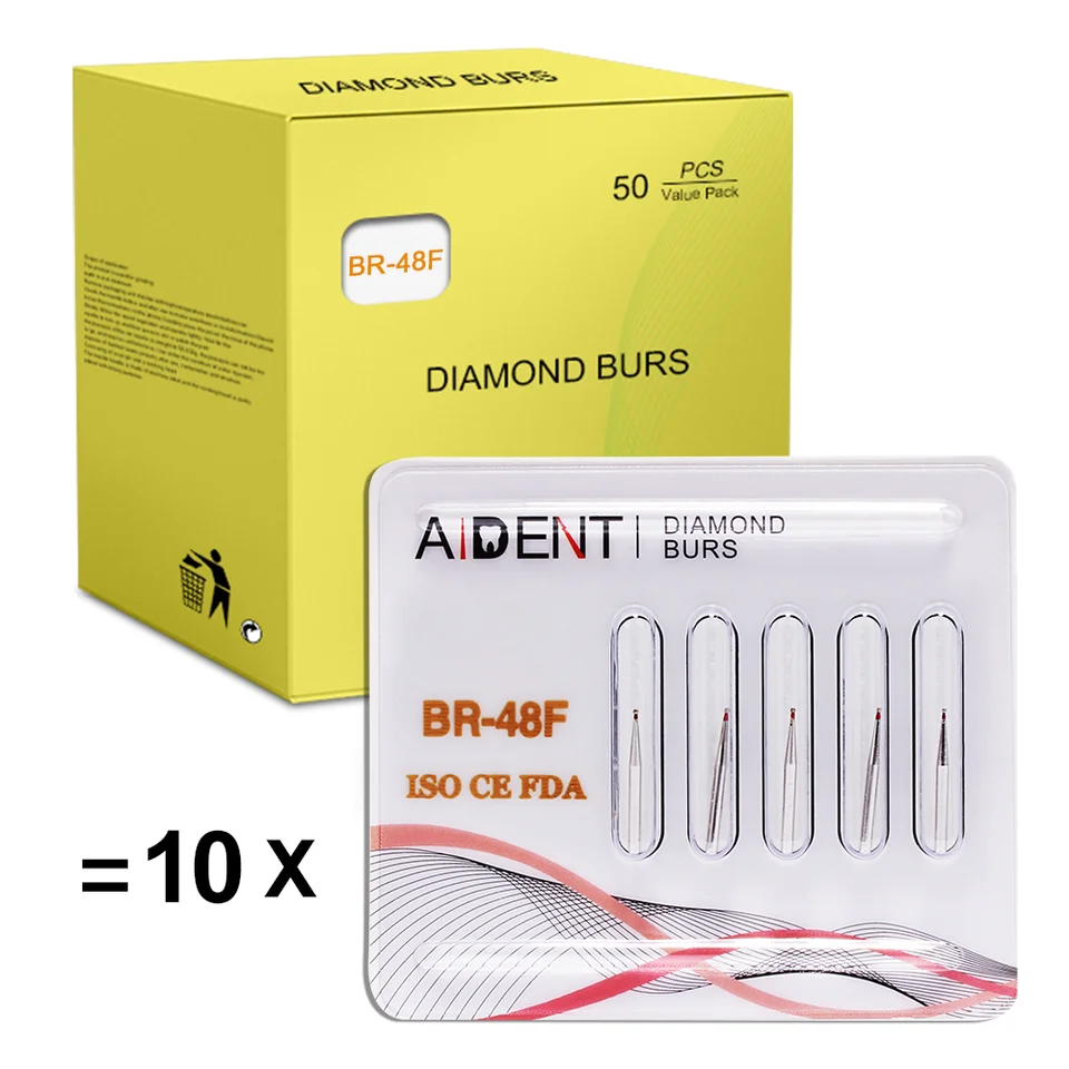 Jemné (F) 53-63 μ červené diamanty Burs High Speed ​​Rýchle zubné leštenie Shladenie Perorálne hygienické hygienické vŕtacie vŕtačky Drivt Dentist Supplies