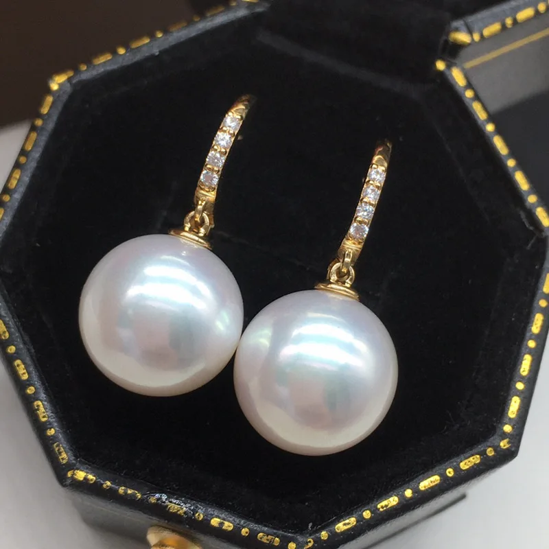 Jemné prírodné 11-12 mm morské biele perlové náušnice pre svadobné náušnice, 925 Sterling Silver náušnice pre darček pre dievčatá darček