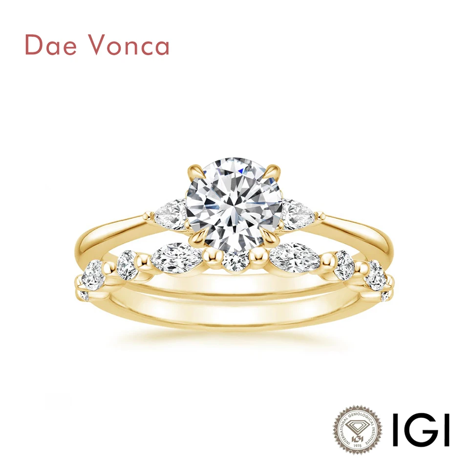Jemné vlastné čisto zlaté diamantové prsteň set módne laboratórium pestované diamantové svadobné svadobné prsteň Ženy luxusné sľubné šperky