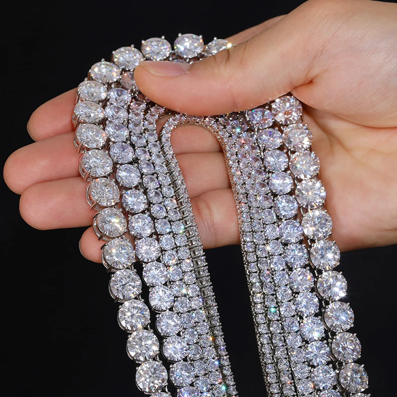 Jemné šperky 3mm-10 mm klasické 925 Sterling Silver VVS Moissanit Diamond Cluster Tennis Retian Náhrdelník pre mužov Ženy
