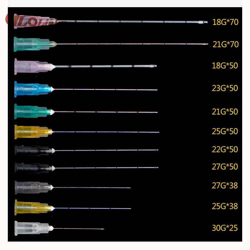 Jemné špičky ihly mikro kanyly 25 g/27g/30g Plainové konce zárez zavrhnuté injekčnou striekačkou Endo ihly 2pcs/balenie * 10 balení častí nástrojov
