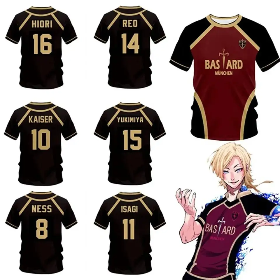 Jersey futsal vzor Vl Replika Blue Lock Anime Bastard Mníchov letné pánske a dámske 3DT tričko Príležitostné športové tričko Top top
