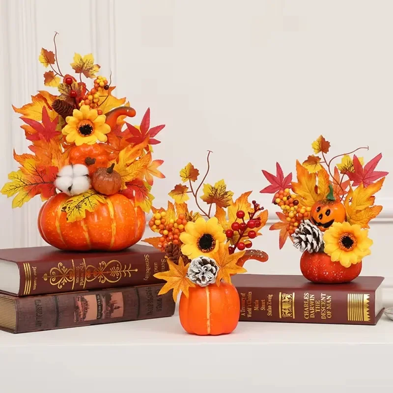 Jesenná úroda umelá tekvica slnečnica Ornament Realistické kvetinové simulácie dekorácie Party Fall Home Window Decor Requs