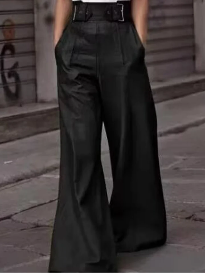 Jesenné a zima Nové dámske dekorácie opasku Mopping Pants French Retro High Pu Imitation Pughtiny Leght Leg Thousers