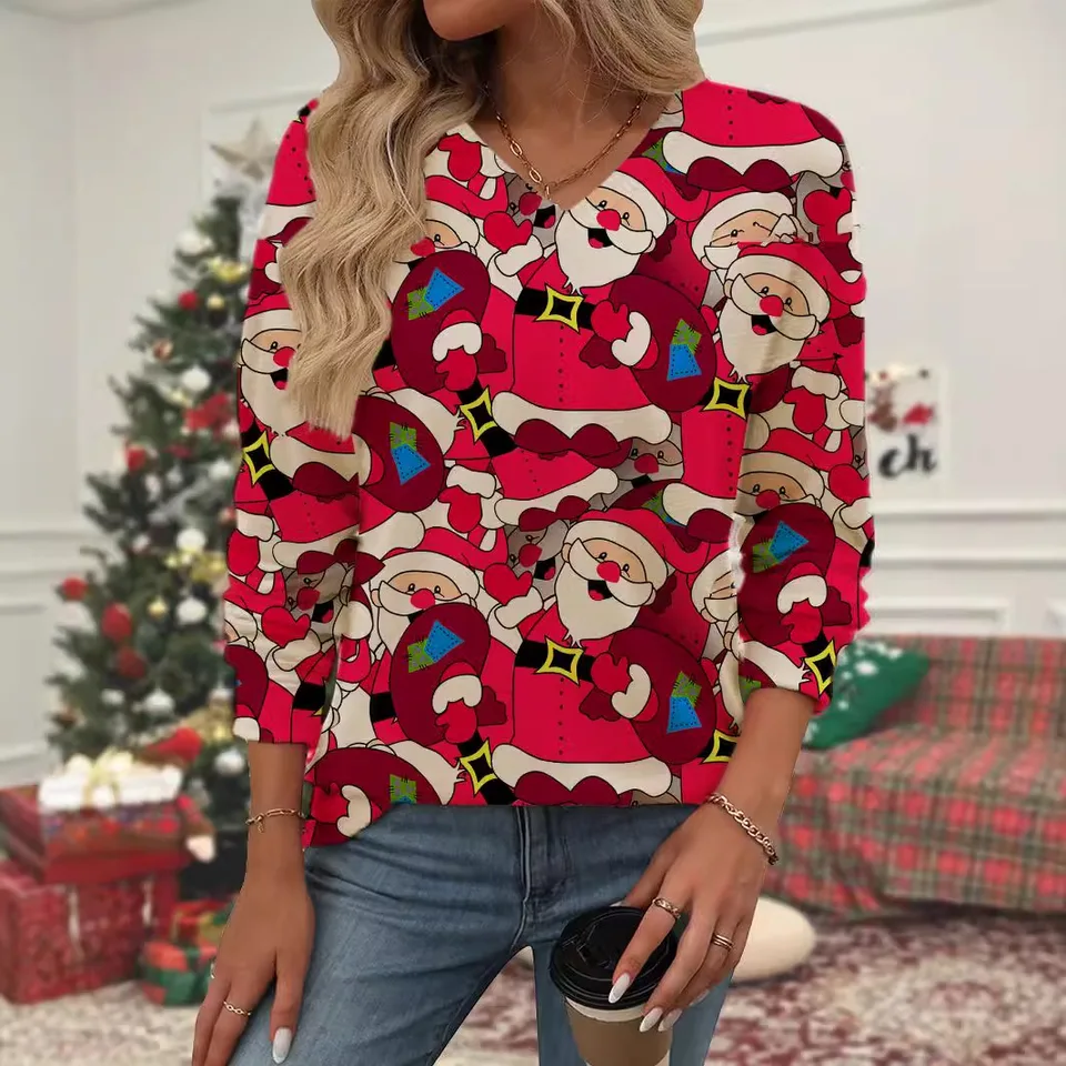 Jesenné a zimné módne festival Vianoce Vianoce potlačené pletené pullover Vysokk