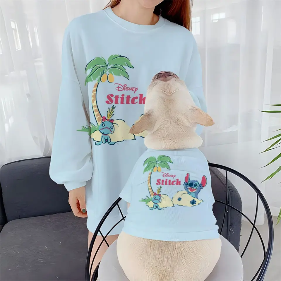 Jesenné a zimné psie mikina Dámsky pulvover Disney Stitch Roztomilý výtlačok Jednoduchý tlač Pet a majiteľ zodpovedajúce oblečenie