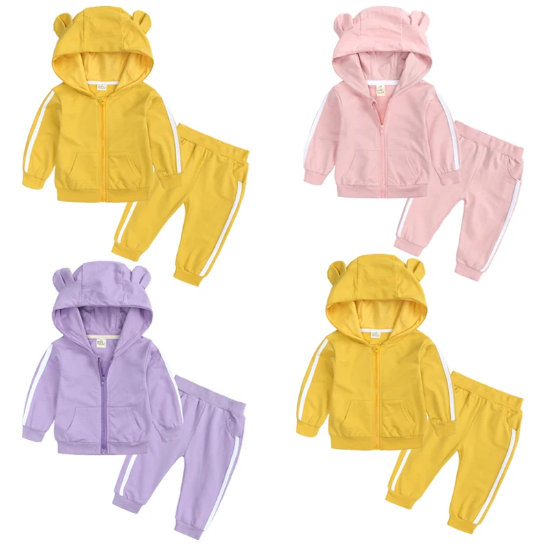 Jesenné dievčatko outfit pre batoľa Set Cotton Dlhý rukáv s kapucňou s kapucňou+nohavice Spring novorodenecké chlapci odevné súpravy 3 až 24 mesiacov