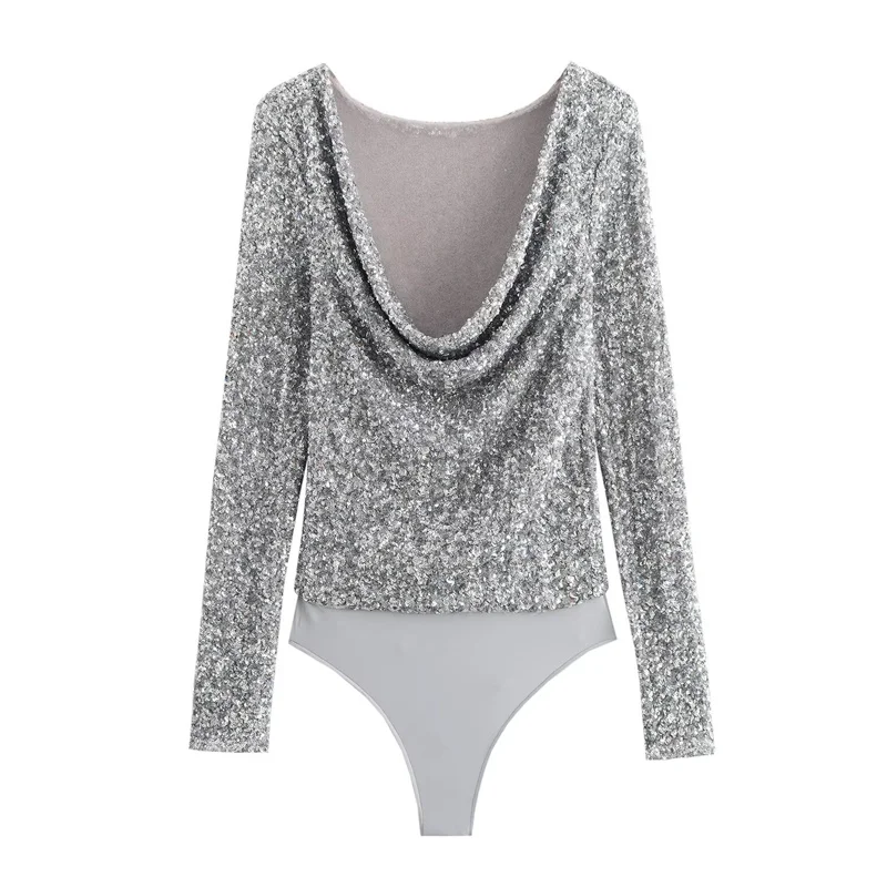 Jesenné dámske flitry skladané kombinézy s dlhým rukávom Slim Slim Top 2024 Sexy sexy elegantné dámske teleso