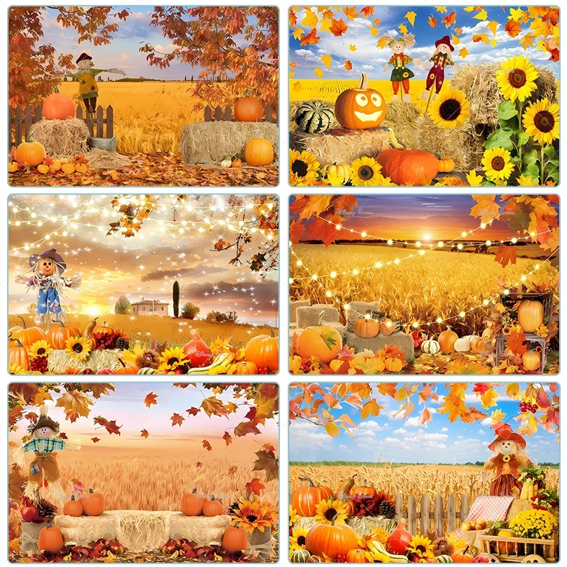 Jesenné lesné série detské fotografovanie Pozadie Deň vďakyvzdania Jeseň Lesty Scarecrow Banner Party Decorácie pozadie