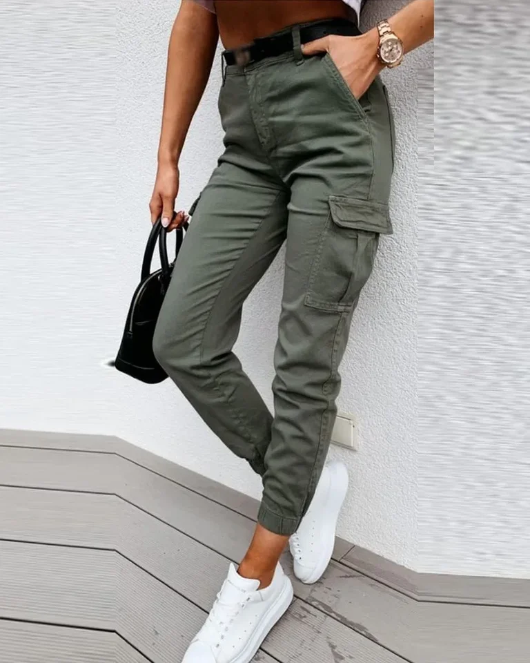 Jesenné oblečenie Vysoký pás nohavice Ženy 2023 Módne všestranný dizajn vrecka Vintage nákladné nohavice y2k ženské streetwear