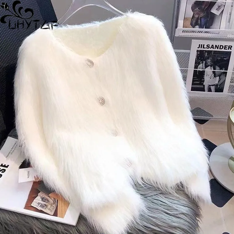 Jesenné teplé ženy plodiny kardigan Kórejské pletené elegantné ženské svetre Príležitostné móda Imitácia Mink Cashmere Soft Dámsky kabát