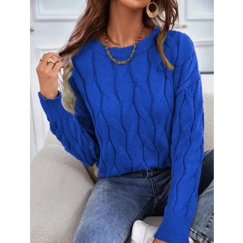 Jesenné zimné pletenie pulloví s dlhým rukávom Sweater Solid oranžový ružový ružový khaki modré dám