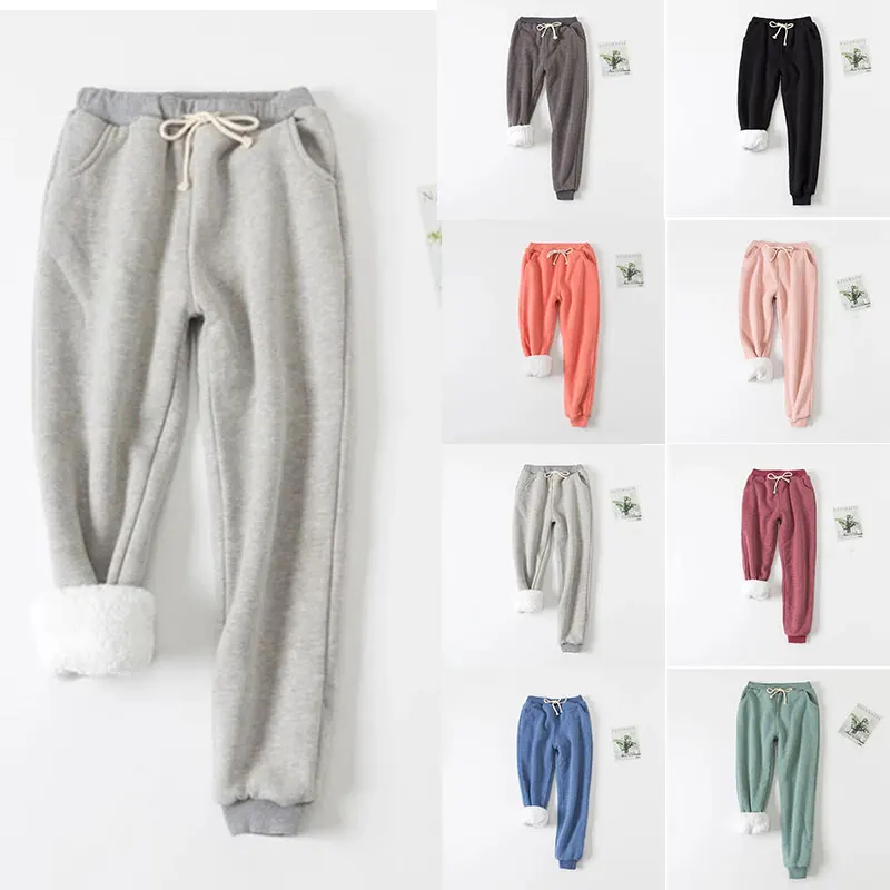 Jesenné zimné ženy fleecové tepláky s vysokým pásom s vreckami s vreckami joggers fleece nohavice
