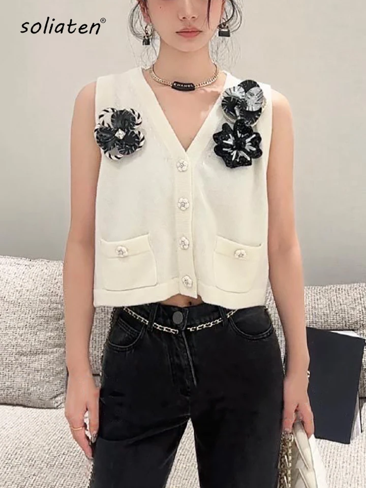 Jesenné ženy Príležitostné vesty Single Breasted V Neck Slim Cropped Vesta Elegantná žena Outwear Elegance Tops Pleted Cardigan C-022