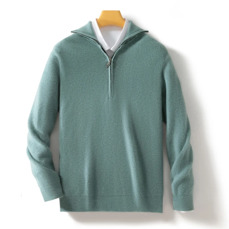 Jeseň a zima 100% Merino Wool Sweater Príležitostne pletené obchodné podnikanie Polovica Zips Pullover Zhruba teplý teplý Swee Swee
