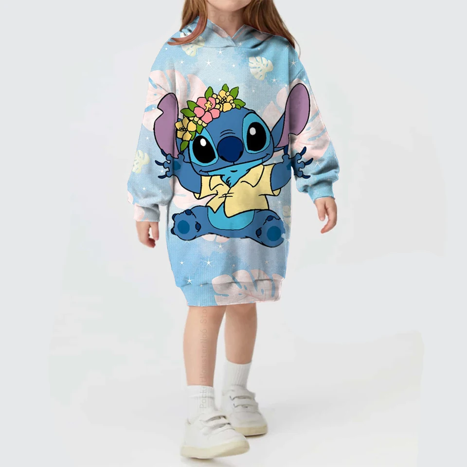 Jeseň a zima Disney Stitched sukňa 2024 Nová karikatúra Mickey Mouse s dlhým rukávom Dievčatko Dievčatko Pohodlné Pullove