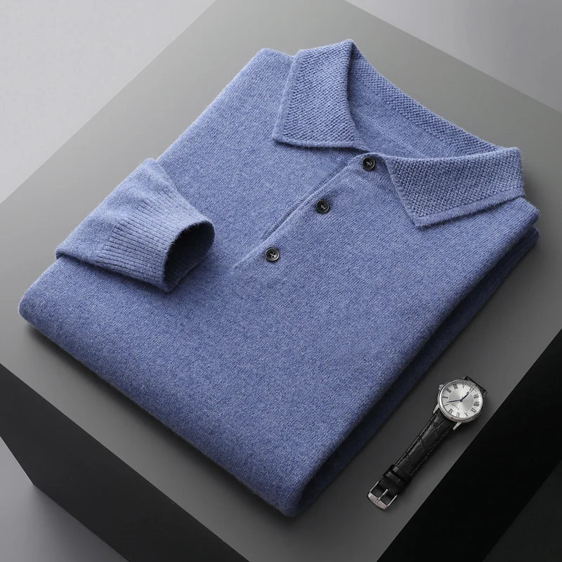 Jeseň a zima Nová 100% čisto vlnená sveter Pánsky pololový sveter klopový sveter klopami Cashmere Sweater Business pletenie dna