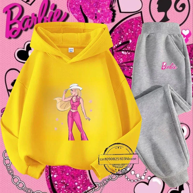 Jeseň a zima nová Barbie Detská mikina set karikatúra Karika