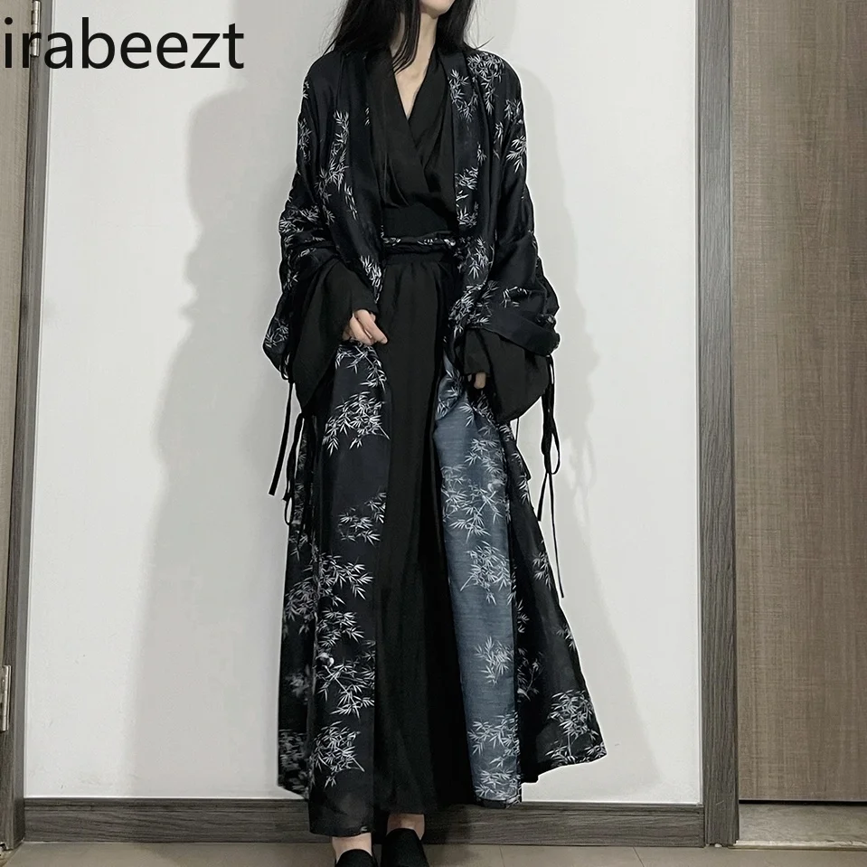 Jeseň a zima Nový čínsky oblek Wei Jin Dynastia Hanfu Tlačená sukňa Coat Art Mimo Acient Loose Long Desia pre ženy
