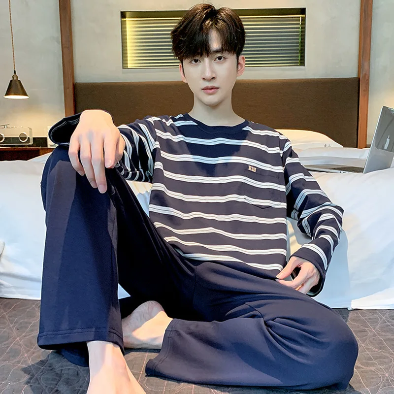 Jeseň a zimné mužské nové pyžamy Homewear Suit Treenage Cotton Dlhodobý voľný čas plus plus