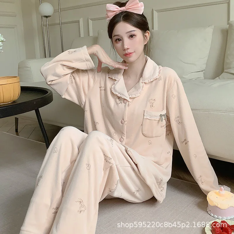 Jeseň a zimný ostrov Velvet Sleepwear Dámska nová súprava s dlhým rukávom