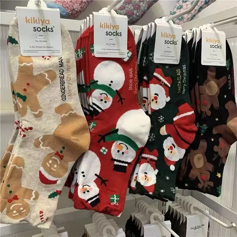 Jeseň a zimný snehuliak červené ponožky perník Muž ponožky Všetky bavlnené teplé vianočné ponožky Middle trubica roztomilá karikatúra santa claus