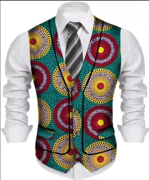Jeseň Afrcian Print vesta pre mužov Dashiki African Clothing Bazin V-Neck Tradičné africké oblečenie Wyn1208