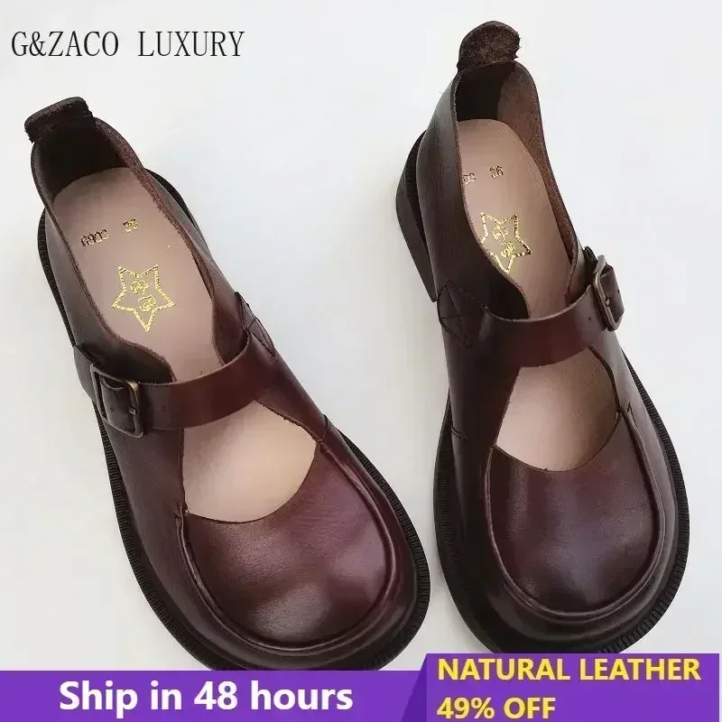 Jeseň British Wide Toe Originálne kožené dámske topánky Mary Janes Priedušné nekĺzanie ručne vyrábaných obuv