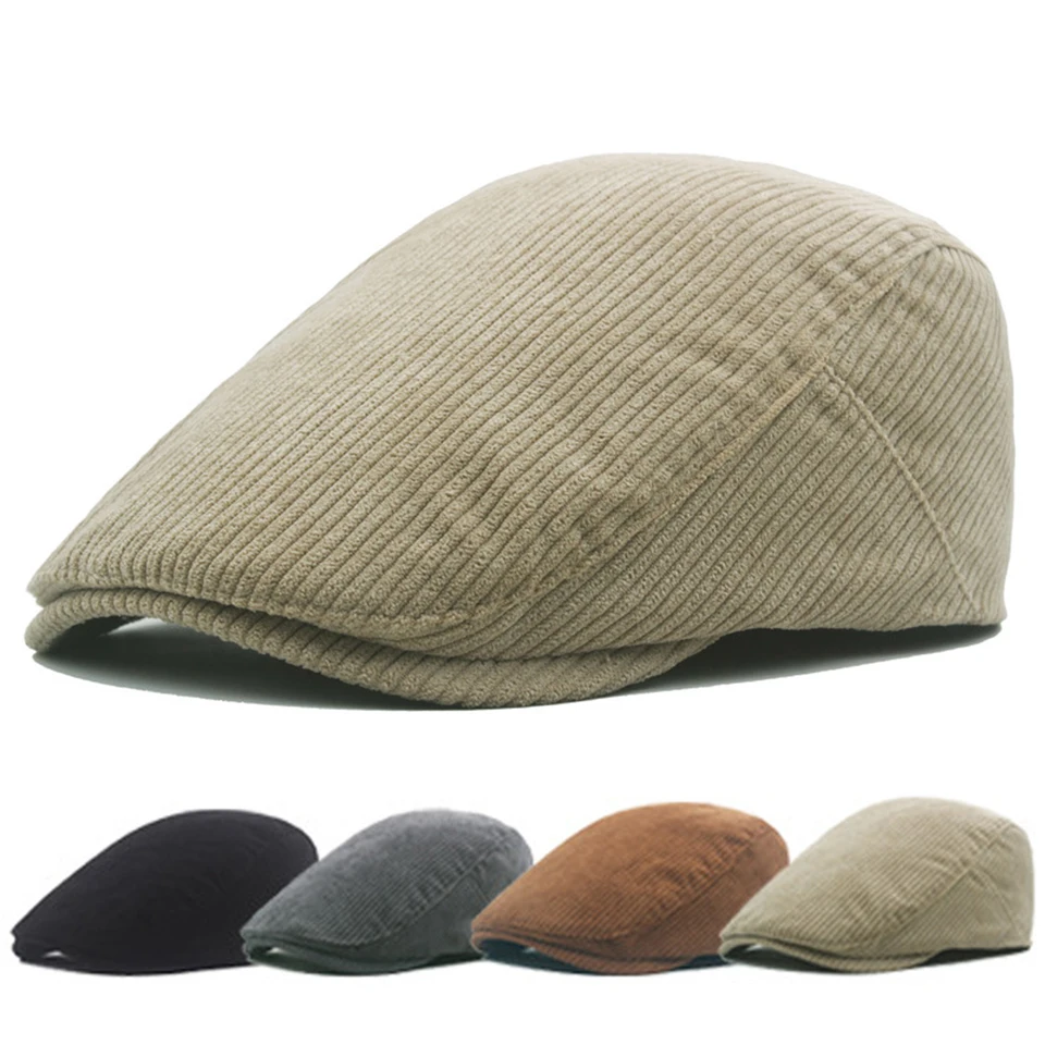 Jeseň Corduroy Beret Hat Men Sun Hats Slid Color barets Vintage Style Newsboy Caps Plochá Ivy Casquette nastaviteľná klobúk taxíka