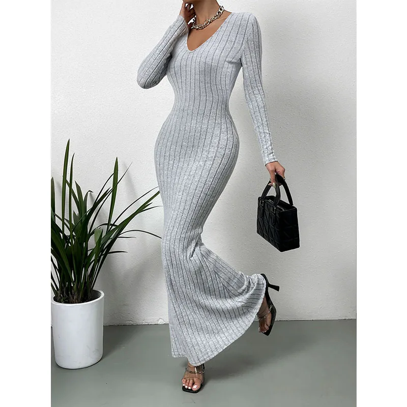 Jeseň Dámske šaty s dlhým rukávom Slim Office Lady šaty elegantné oblečenie pletené rúcho vinobranie šaty módne módne ženské oblečenie