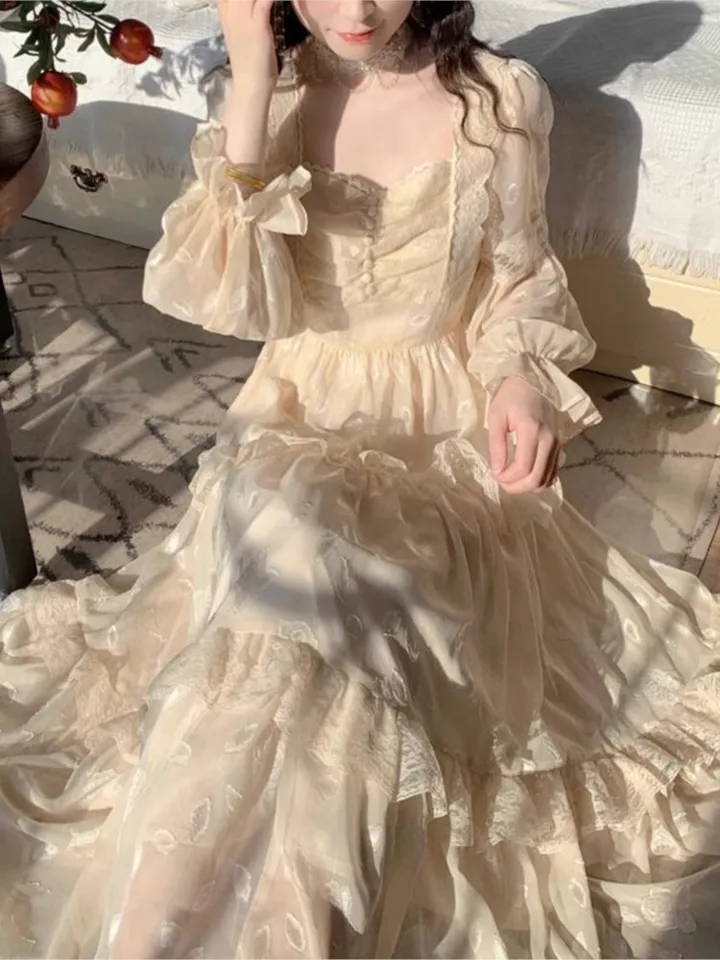 Jeseň Elegantné pevné voláre rozprávkové šaty Kórejské módy Slim Wasit a line midi šaty Ženy princezná párty vestidos ženské rúcho rúcho