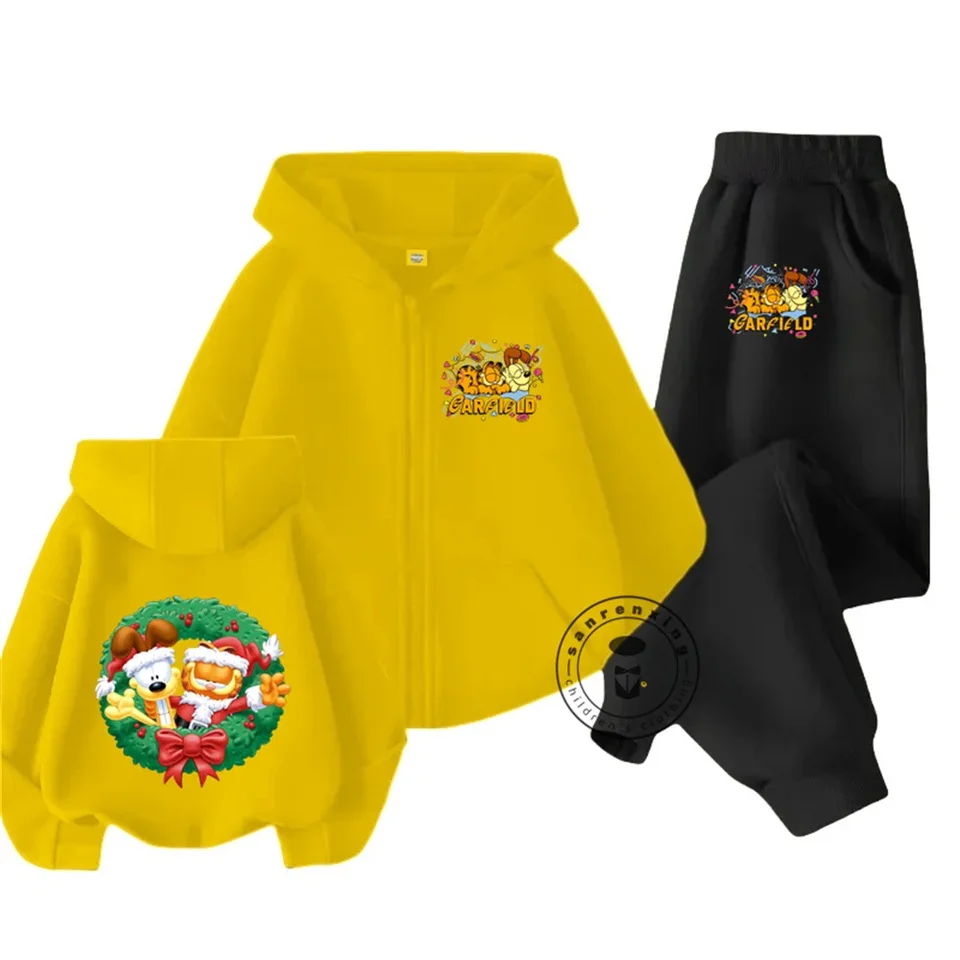 Jeseň Garfield Detské zipsové mikiny set módne mikiny Chlapci a dievčatá polyester Príležitostné deti