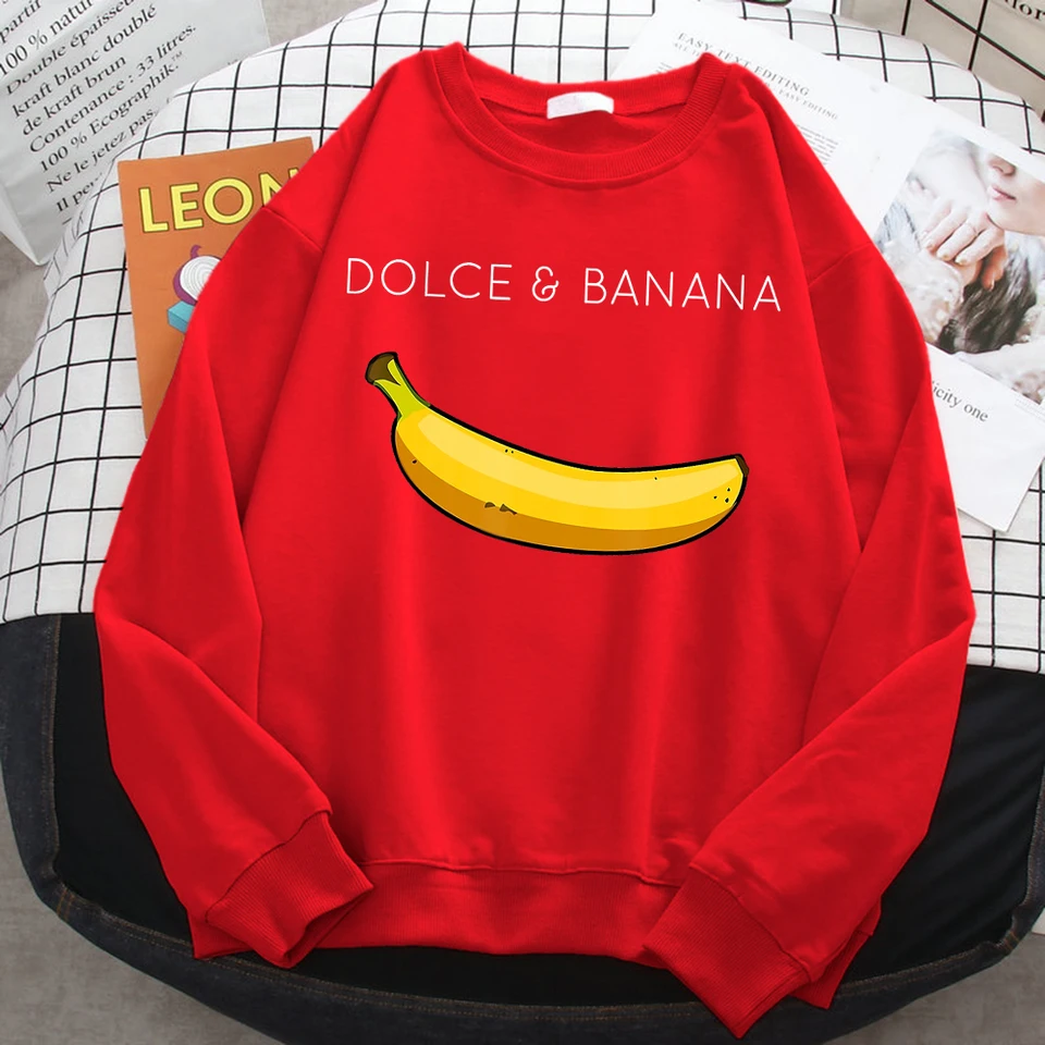 Jeseň kawaii mikina pre ženy Funny Dolce & Banana Print Hoodie Comfort Fleece Pullover Loose Warm Female Sportswears
