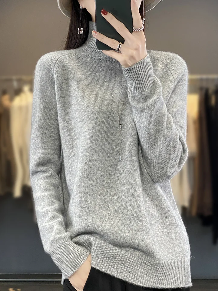 Jeseň Merino Wool Sweater Mockneck Cashmere Pullover pleber