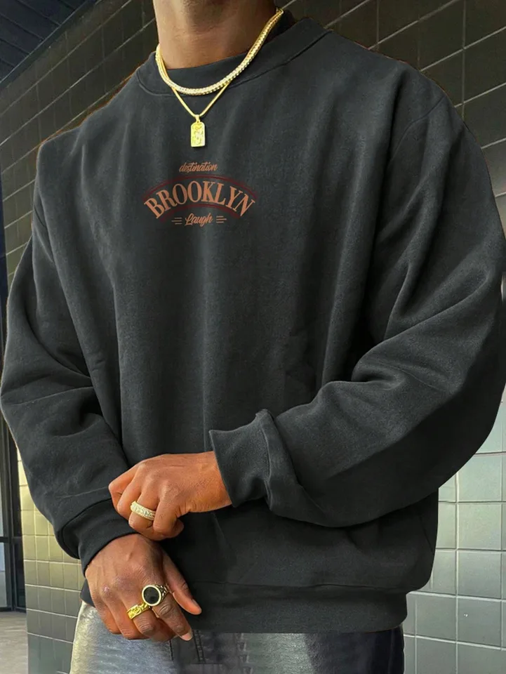 Jeseň Muži Brooklyn tlačené kapucňy bez klobúku s dlhým rukávom Krčk