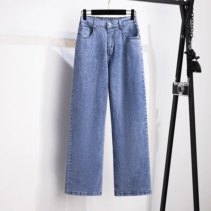 Jeseň nová plus veľkosť neformálne džínsy 7xl 6xl 5xl módne dámy zips s vysokým pásom voľné plné farebné džínsové džínsové priame nohavice.