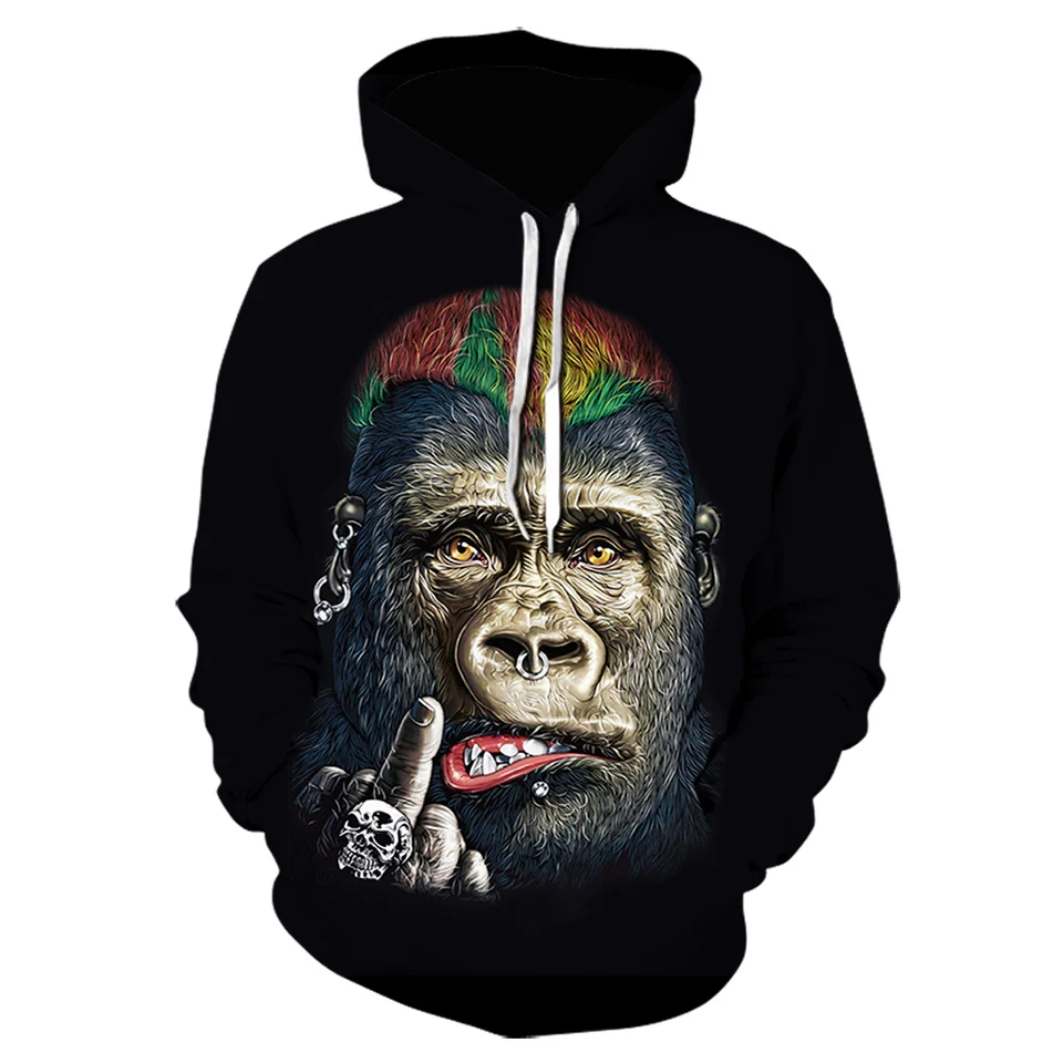 Jeseň Nové zvieracie Gorilla / Monkey Hoodie Muži a ženy 3D tlačená mikina olej Orangutan Hoodies bunda Hip Hop Hoodie
