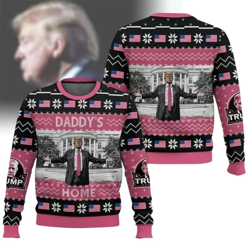 Jeseň Nový vianočný sveter Donald Trump 3D tlač Funny Vianoce mikiny pre dám