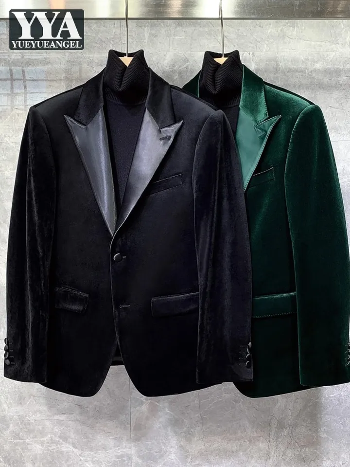 Jeseň nových obchodných mužov Pracovné šaty Blazer Bunda Groom Svadobná večera Slim Fit Velvet Suit Coat Vysoko kvalitný banketový blazer topy