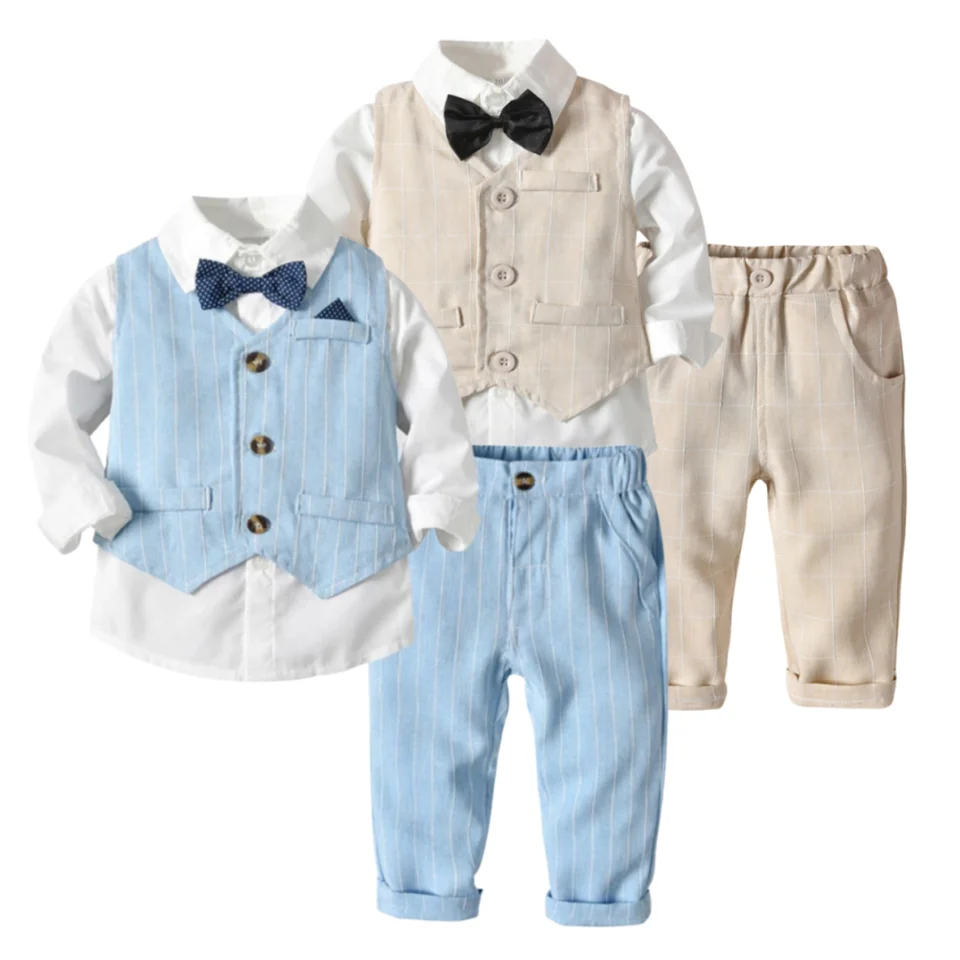 Jeseň Spring Battle Boy Clothes Kids Boys Svadobné obleky pruhovaná vesta + biele košeľa + nohavice chlapec Outfits Detské oblečenie